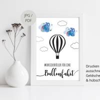 Geldgeschenk Geburtstag | persönliches Geburtstagsgeschenk Heißluftballonfahrt | Geschenk Ballonfahrt Vorlage
