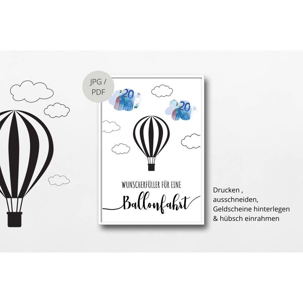 Geldgeschenk Geburtstag | persönliches Geburtstagsgeschenk Heißluftballonfahrt | Geschenk Ballonfahrt Vorlage Bild 2