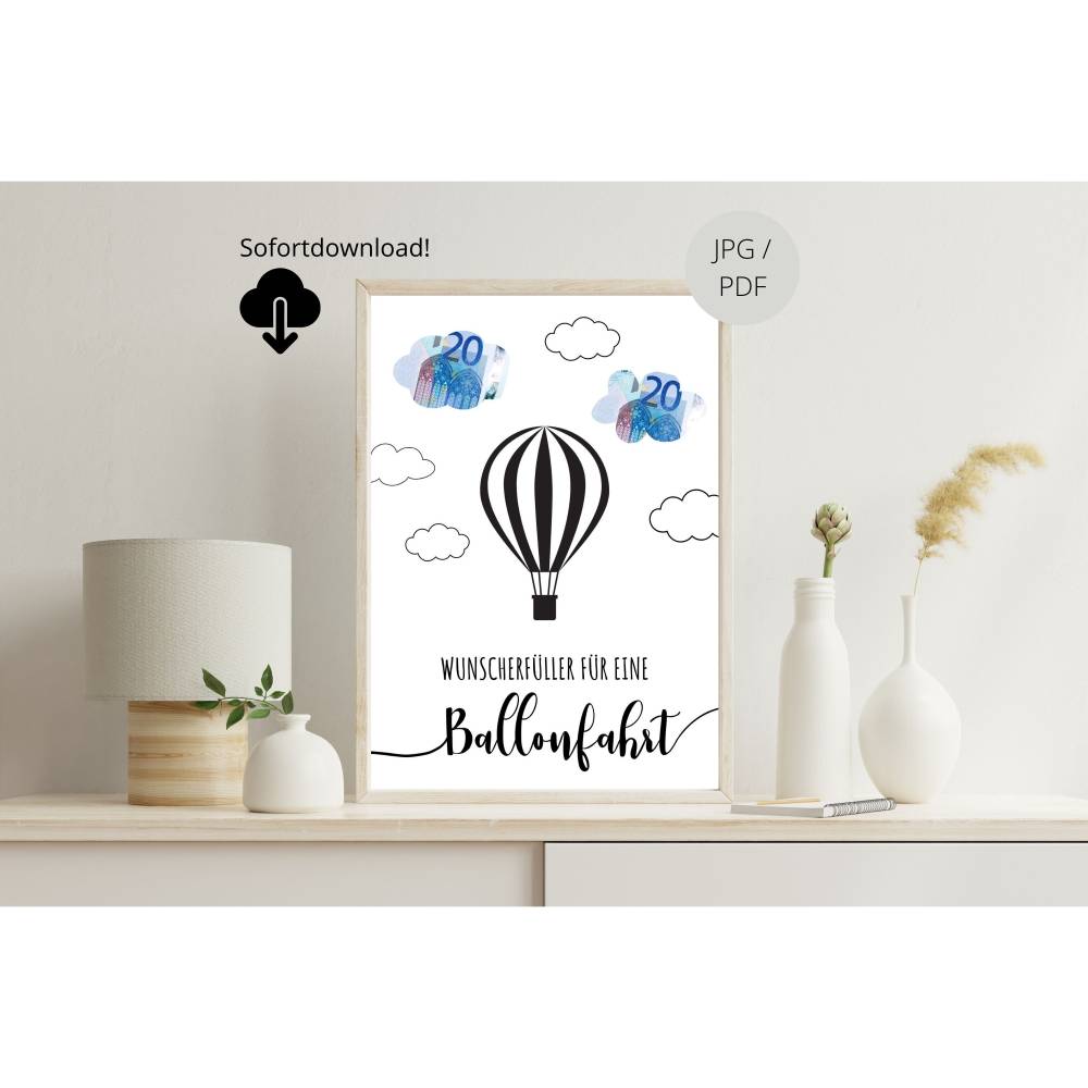 Geldgeschenk Geburtstag | persönliches Geburtstagsgeschenk Heißluftballonfahrt | Geschenk Ballonfahrt Vorlage Bild 3
