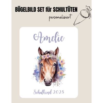 Set für Schultüte: Bügelbild Flower Horse 1 *personalisiert Wunschname