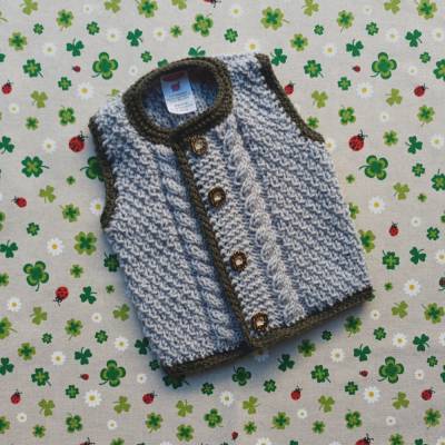 Trachtenweste für Junge grau grün Strickweste Pullunder Trachten Geschenk Taufe Geburt Taufkleidung Trachtenjacke