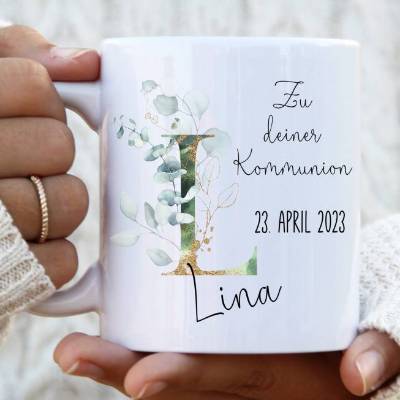 Kommunion Geschenk Tasse Eukalyptus