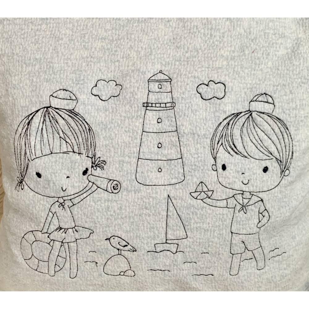 Stickdatei Maritim Junge und Mädchen mit Leuchtturm Komplett Motiv Kissenmotiv Set 916 Bild 5