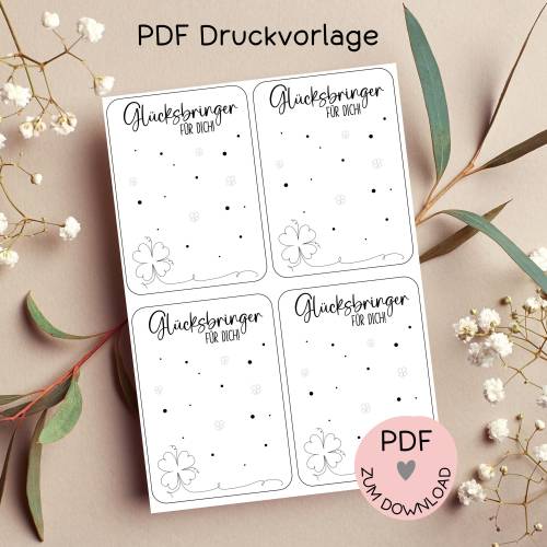 Digitale Datei, PDF-Druckvorlage Karten "Glücksbringer für Dich", Geschenktütchen, Viel Glück