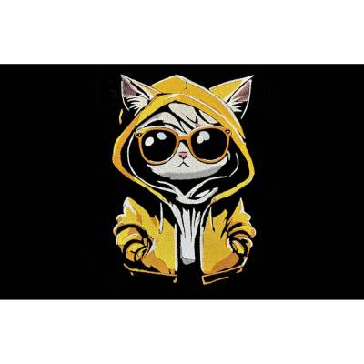 Maschinen Stickdatei - Katze cool Color Lichteffekt 24-26*15-16cm, JEF 20*17cm