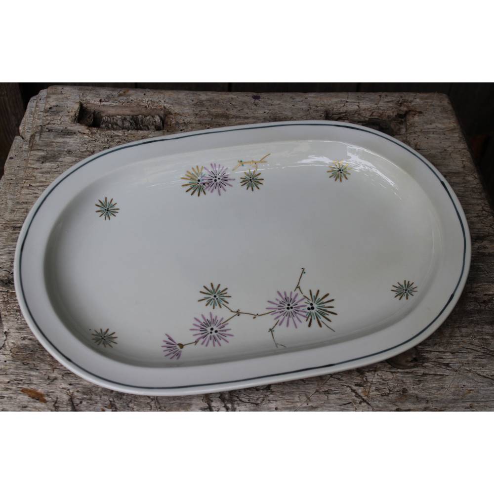 Fleischplatte Servierplatte 31,5 cm Blumendekor Golddekor Kaestner Saxonia SHR Otto Hädrich Porzellan 50er Jahre