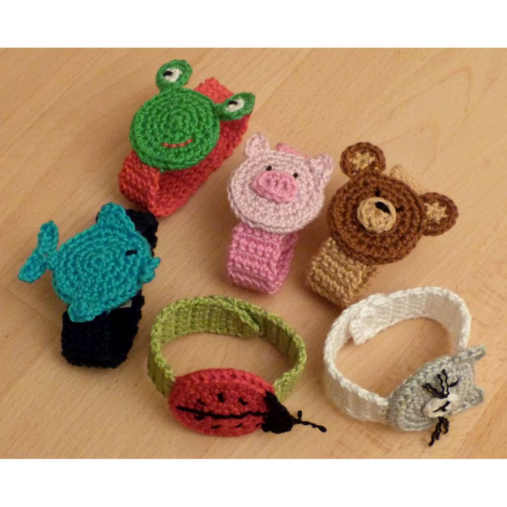 Häkelanleitung Armbänder "Tiere" Katze, Schwein, Frosch, Fisch, Käfer, Bär, pdf-Datei Bild 3