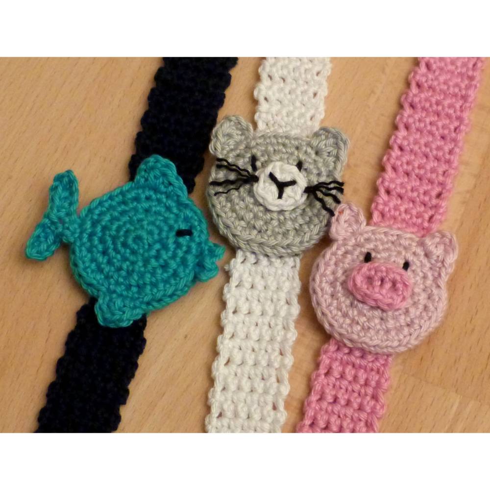 Häkelanleitung Armbänder "Tiere" Katze, Schwein, Frosch, Fisch, Käfer, Bär, pdf-Datei Bild 6