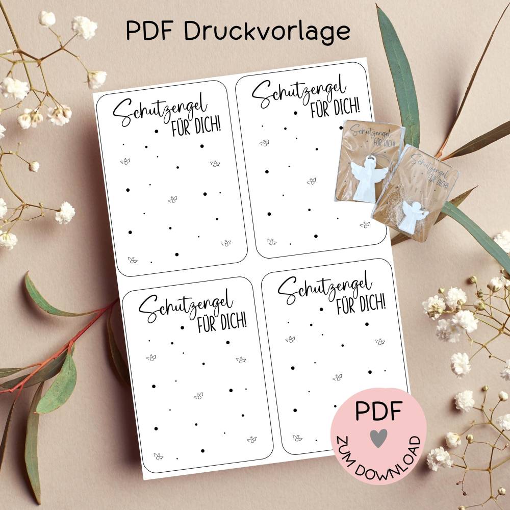 Digitale Datei, PDF-Druckvorlage Karten "Schutzengel für Dich", Geschenktütchen, Schutzengel Bild 1