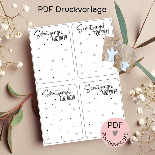 Digitale Datei, PDF-Druckvorlage Karten "Schutzengel für Dich", Geschenktütchen, Schutzengel