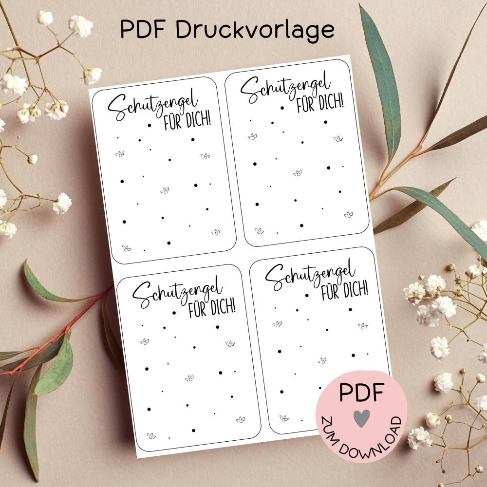 Digitale Datei, PDF-Druckvorlage Karten "Schutzengel für Dich", Geschenktütchen, Schutzengel Bild 2