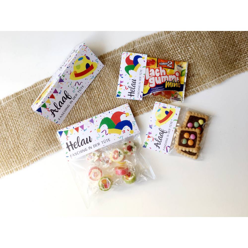 Druckvorlage Tütenverschluss Fasching - Karneval - Tischdeko - zum Ausdrucken - Mitbringsel - Geschenk - Faschingsdeko Bild 1