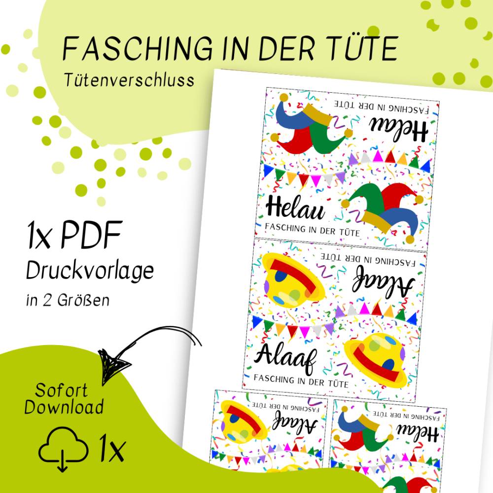 Druckvorlage Tütenverschluss Fasching - Karneval - Tischdeko - zum Ausdrucken - Mitbringsel - Geschenk - Faschingsdeko Bild 2
