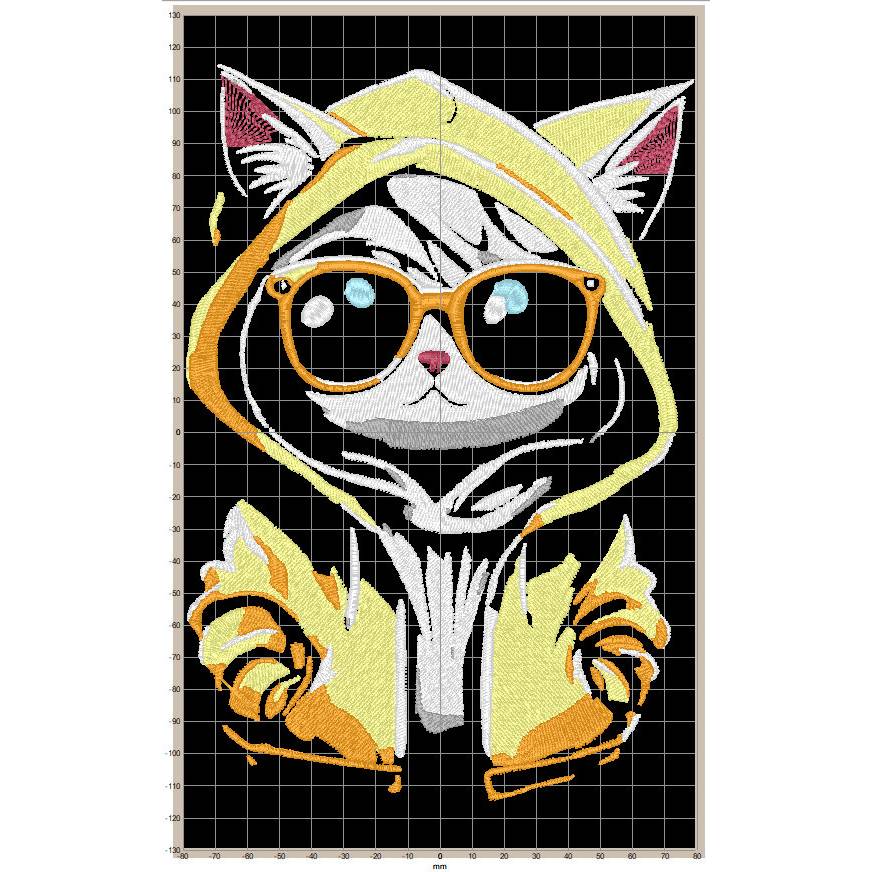 Maschinen Stickdatei - Katze cool Color Lichteffekt 20x26-30cm, 21*40cm EXP Bild 2