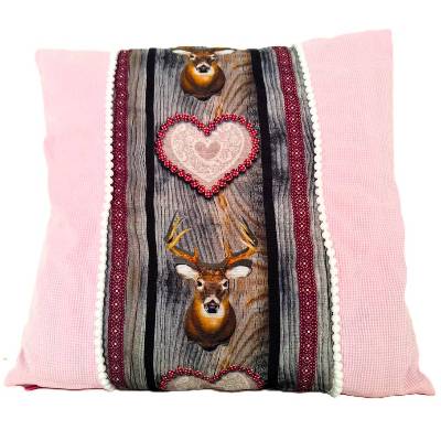 Kissenbezug rosa Landhauslook mit Hirschmotiv aus Baumwolle 48x48 cm