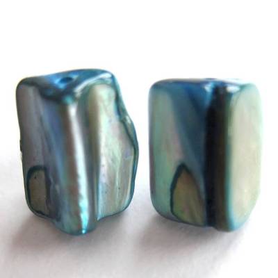 Perlmutt Ohrstecker blau silberfarben rechteckig – handgefertigte Unikate