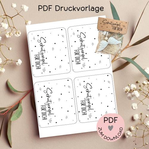 Digitale Datei, PDF-Druckvorlage Tütenklappe "Schutzengel für Dich", Geschenktütchen, Schutzengel