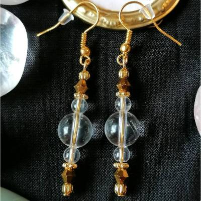 Ohrringe/Ohrhänger BERGKRISTALL "Laterne" Geburtsstein STEINBOCK Monatsstein APRIL Braut Jungfer Boho Vintage Schmuck