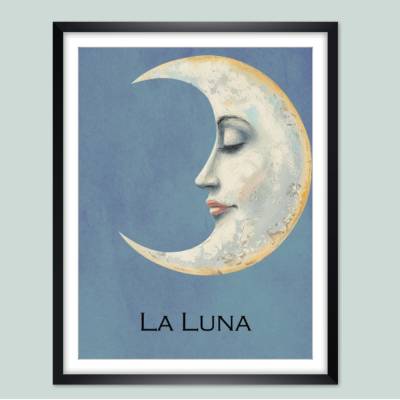 Vintage Mond Poster La Luna – Die Frau im Mond als Kunstdruck oder Poster, romantische Wanddeko Geschenkidee