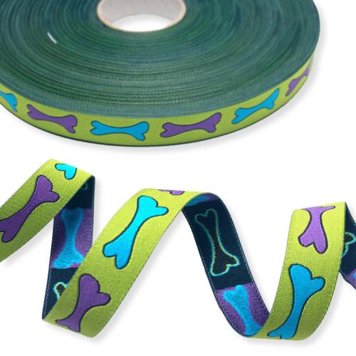 Webband Knochen - 1 m - 1,80 Eur/m - limegrün - 15 mm - Janeas World - Hund - Hunde - Webband zum Aufnähen