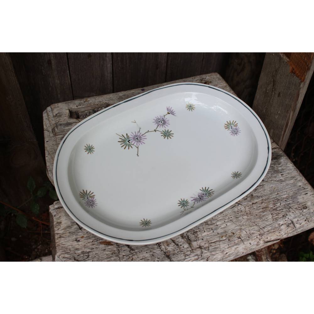 Fleischplatte Servierplatte 36 cm Blumen Golddekor Kaestner Saxonia SHR Otto Hädrich Porzellan 50er Jahre