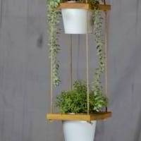 Doppelte Blumenampel, Hängeampel für Blumen, Holz mit Metallkübel groß