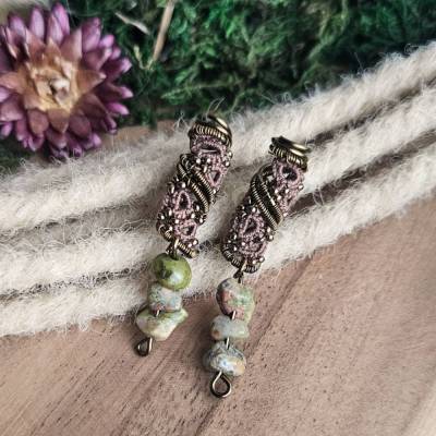 Dreadspiralen V40 | Handgemachter Dreadschmuck mit Unakit & antikbronzenem Design | 2 Stück