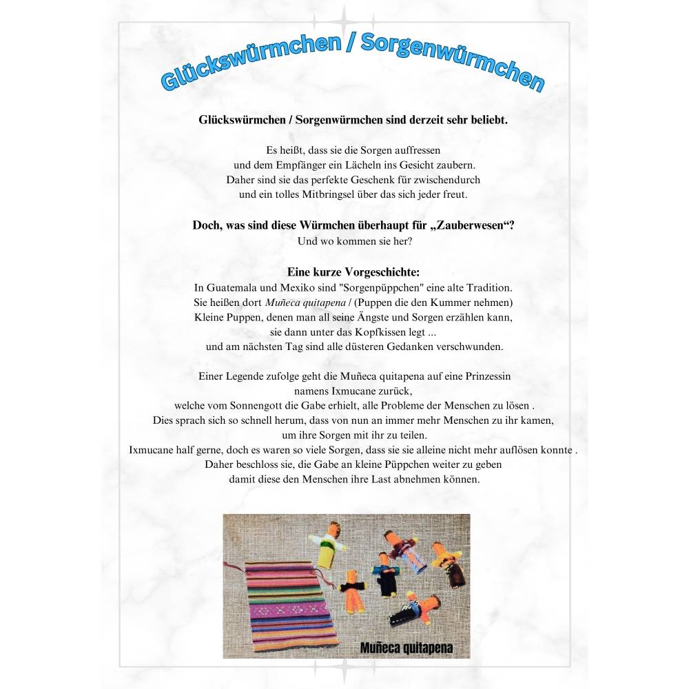GRATIS Download, "Info zur Herkunft der Glücks- und Sorgenwürmchen" PDF, freebie Bild 1