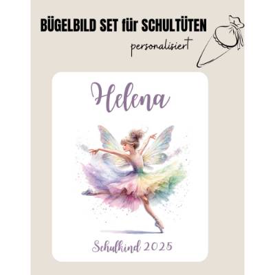 Set für Schultüte: Bügelbild Fee Ballerina mit Tüll Rock *personalisiert Wunschname