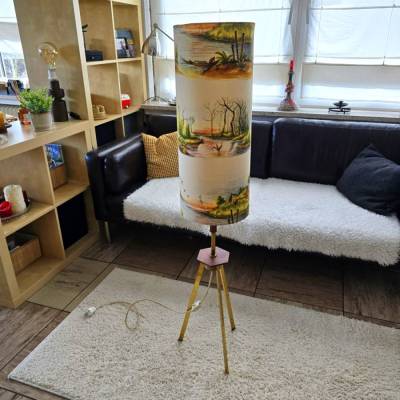 Mid Century Tripod Stehleuchte - 50er 60er Jahre - Teak - Messing - Floor Lamp