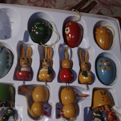 13 Osterschmuck Holz Handbemalt Osterhase Ei Osterei Osternest Hase Ostern Küken Holzei Holzfigur Handarbeit 