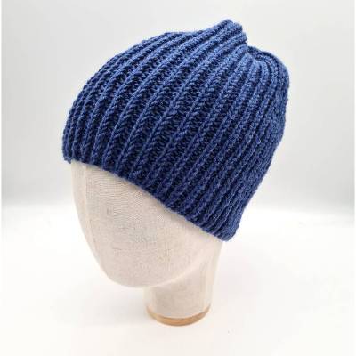 Gestrickte Mütze unisex aus Wolle ( Merino ) in blau , handgestrickt, la piccola Antonella
