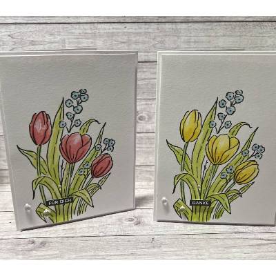 Grußkarten „Für dich / Danke“ Tulpen Aquarell Glückwunschkarten Geburtstagskarten Dankeskarten Flo