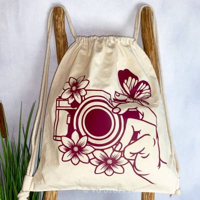 Turnbeutel Baumwolle – Rucksack 44x38 cm | Sportbeutel, Gymbag, Geschenkidee, Alltag Fotografie Kamera