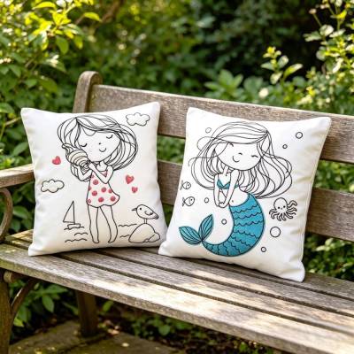Stickdatei Doodle Maritim Meerjungfrau und Cute Girl Einzelmotive Set 916