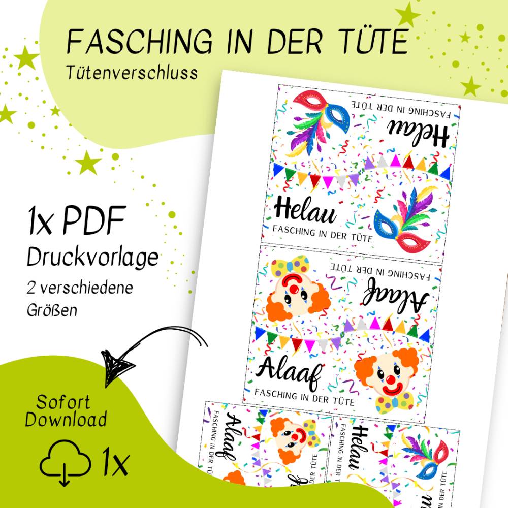 PDF-Datei Tütenklappe Fasching - Karneval - Tischdeko - zum Ausdrucken - Mitbringsel - Gastgeschenk - Faschingsdeko Bild 5