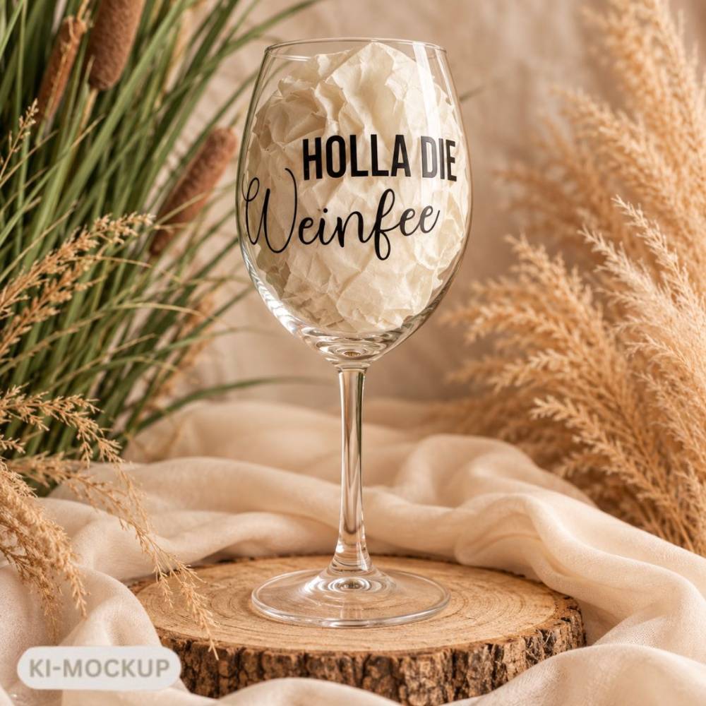 Weinglas „Holla die Weinfee“ | Lustiges Weinglas mit Spruch | Geschenk für Weinliebhaber