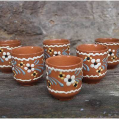 6 Eierbecher Handbemalt Blumendekor Keramik Landhausküche Vintage 60er 70er Jahre DDR. 