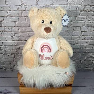 Kuscheltier mit Namen bestickt I Teddy personalisiert I Geschenkidee zur Geburt I Plüschtier mit Regenbogen