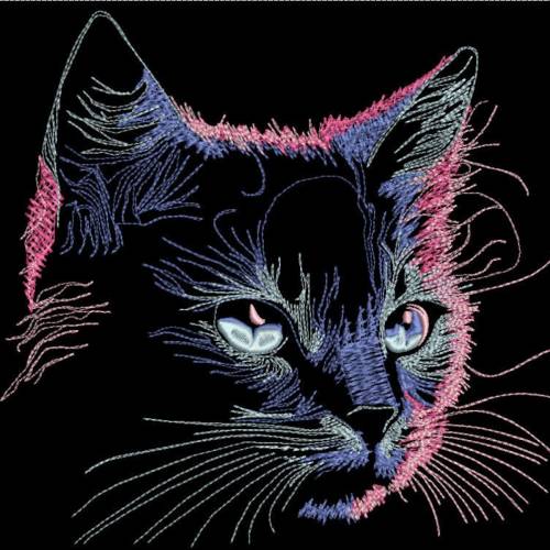 Maschinen Stickdatei - Katze KI Konturen Lichteffekt 14*14 bzw. 15*15cm