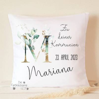 Geschenk zur Kommunion Kissen personalisiert Monogramm Konfirmation