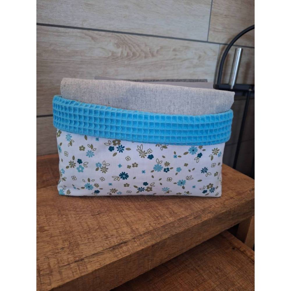 Utensilo Stoffkörbchen innen Waffelpique, Dekoration, Aufbewahrung, Organizer, "Blumen" Bild 1