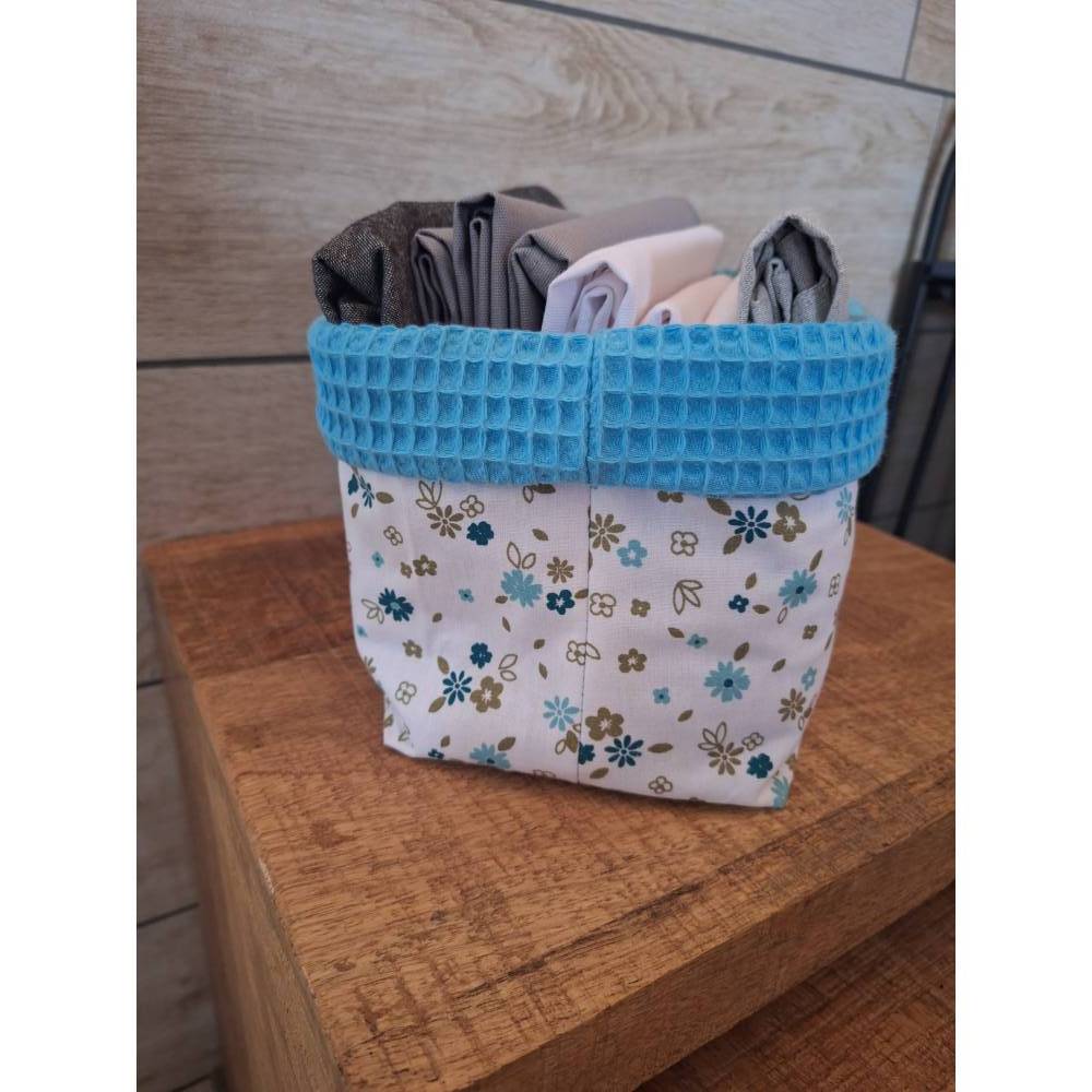 Utensilo Stoffkörbchen innen Waffelpique, Dekoration, Aufbewahrung, Organizer, "Blumen" Bild 3