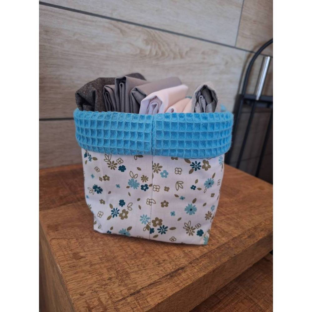 Utensilo Stoffkörbchen innen Waffelpique, Dekoration, Aufbewahrung, Organizer, "Blumen" Bild 4