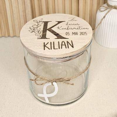 Kommunionsgeschenk mit Namen Geschenkglas Vorratsglas Gravur