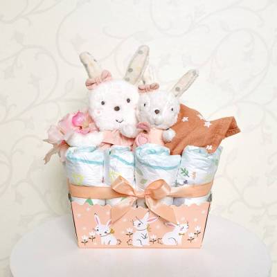 Kleines Windelgeschenk Häschen lachsrosa zur Geburt