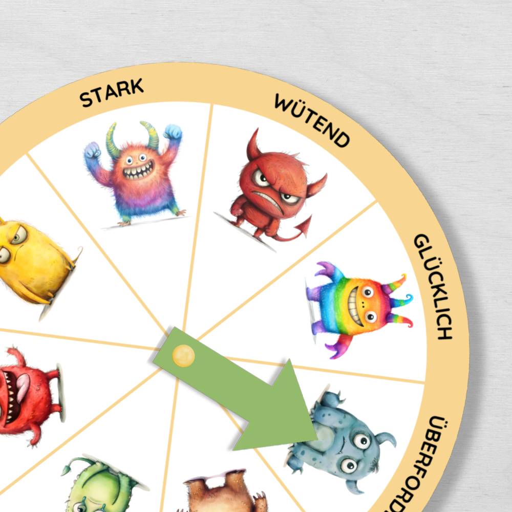Monster Gefühlsrad für Kinder in 2 Varianten zum Ausdrucken, Gefühlsuhr Gefühle lernen und Emotionen verstehen Bild 7