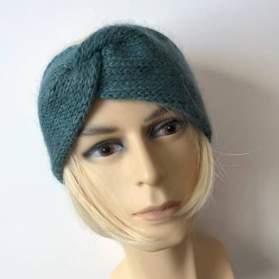 VERSANDFERTIG! zimtblüte Stirnband CARO DOUBLE PETROL melange mit Twist aus Wolle Mohair und Seide