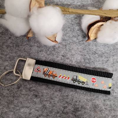 Schlüsselanhänger aus Gurtband Schwarz / Motivband Baufahrzeuge