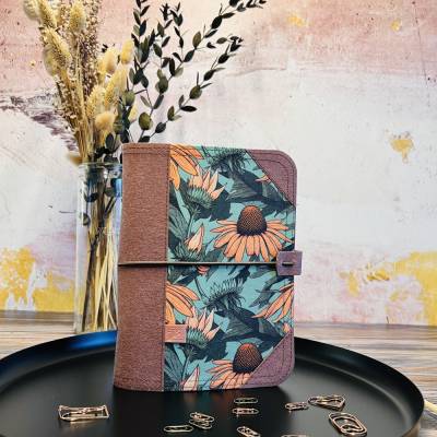 Planer / Journal mit Ringbuchmechanik grün mit Blumenmuster, Größe personal